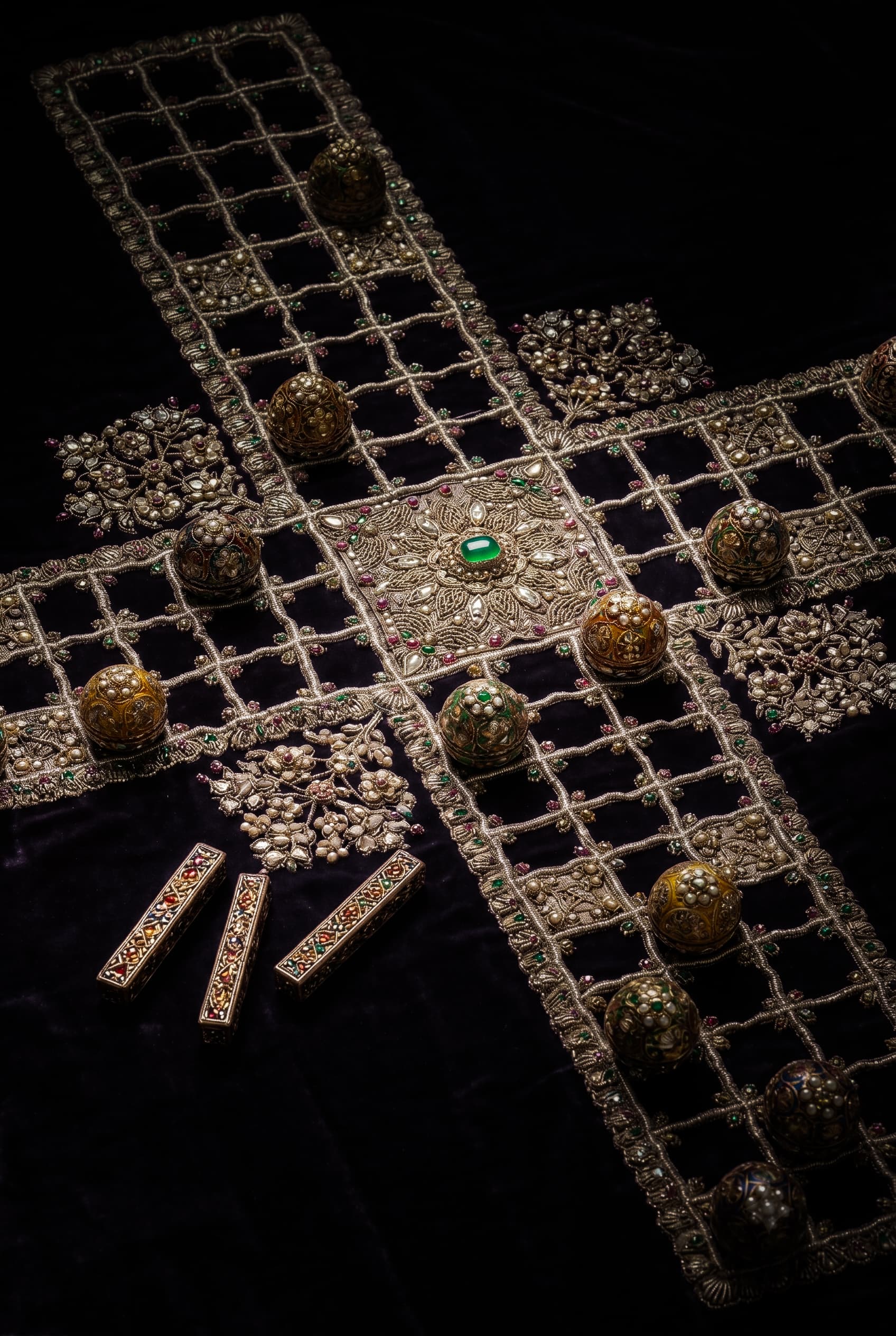 Karma Kshetra Chaupad  -  jewelled game board with emerald centre piece
