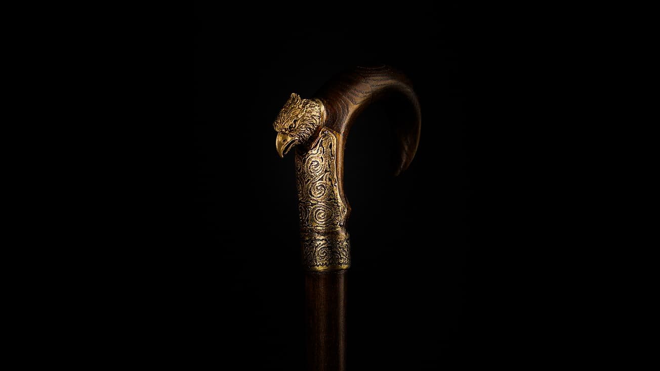 Marudhar Walking Stick  -  eagle-headed brass handle on chestnut wood